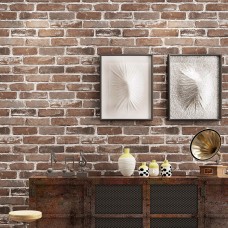 Akea Faux Old Brick Wallpaper Roll, Flat 3D Effect Blocks Stone Look Removable Wall Paper Vintage Home Decoration (Brown)