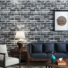 Akea Gray Brick Wallpaper Roll, 3D Effect Fake Faux Brick Blocks Vintage Home Decoration (Grey)